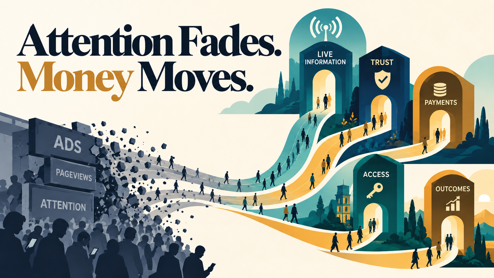 Attention Fades. Money Moves. hero illustration